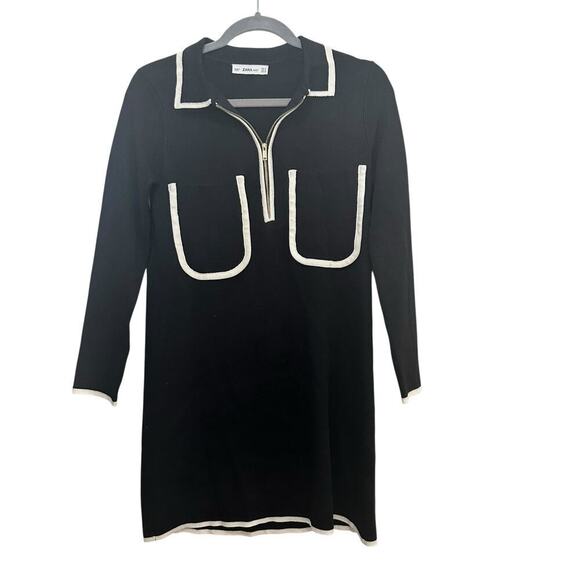 Zara Women's Black & White Collar Mini T Shirt Dress Size Small - Picture 3 of 8